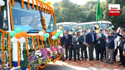 Administrator Gulabchand Kataria gave green signal to 60 new buses of CTU in Chandigarh.