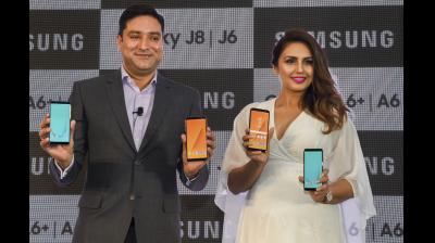 Samsung India Director Vishal Kaul and Bollywood Actor Huma Qureshi a Smartphone Launch Event in Lucknow