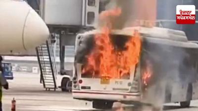 Bus catches fire at Delhi Airport Terminal 3 Bus catches fire at Delhi Airport Terminal 3