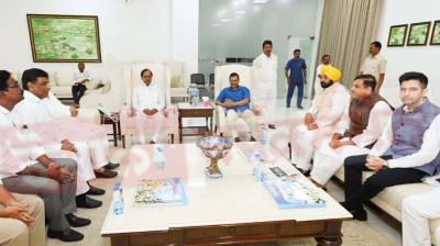 Bhagwant Mann and Arvind Kejriwal meets Chandrashekar Rao in Hyderabad