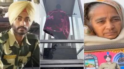 A mother in Jammu draped a blanket over her martyred son