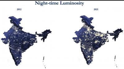 satellite pictures compare how India looked at night in 2012 and 2021