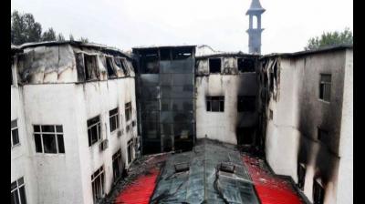 hotel on fire in China