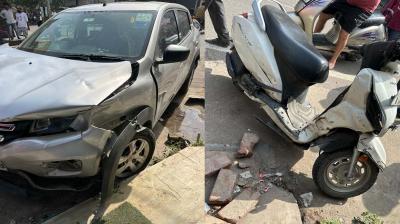 Terrible collision between car and Activa in Jalandhar