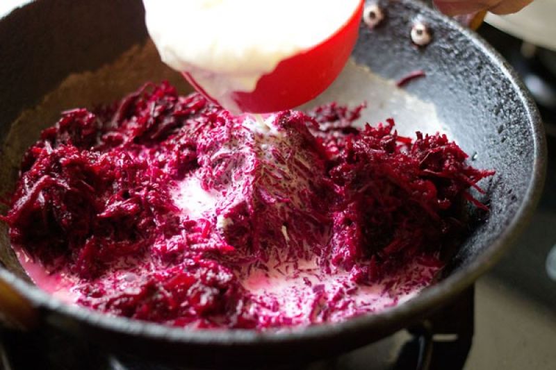 add to milk Beetroot Halwa