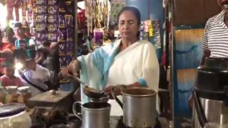 Mamata Banerjee makes tea in a stall