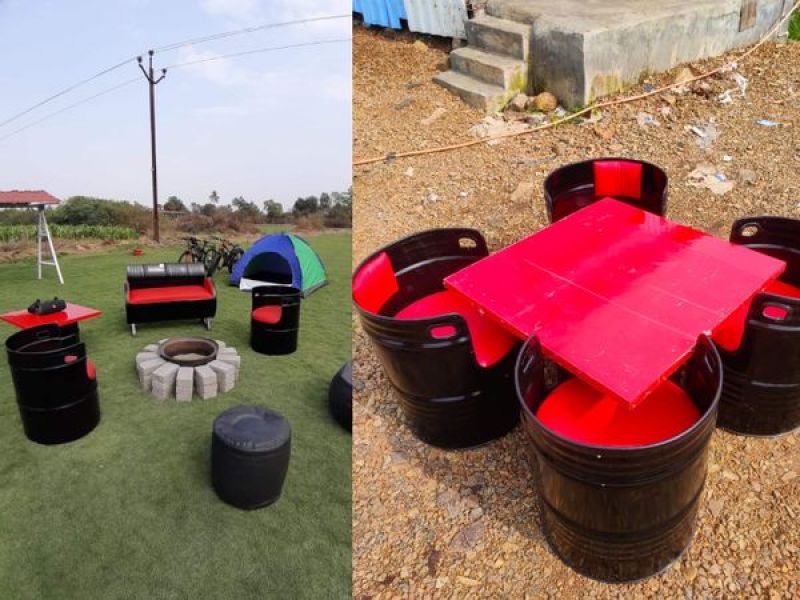 Furniture made from old tires and factory waste