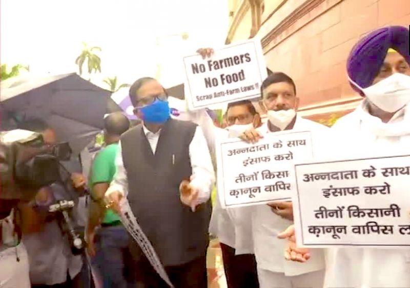 SAD protest outside Parliament against farm laws SAD protest outside Parliament against farm laws