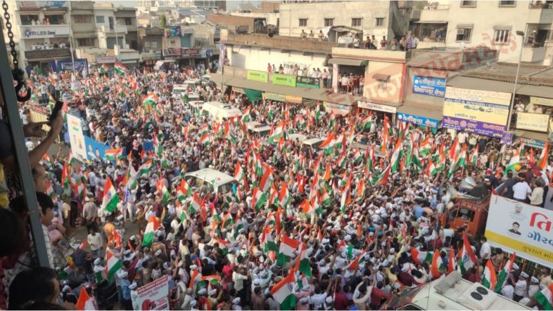 Bhagwant Mann and Arvind Kejriwal at Ahmedabad roadshow