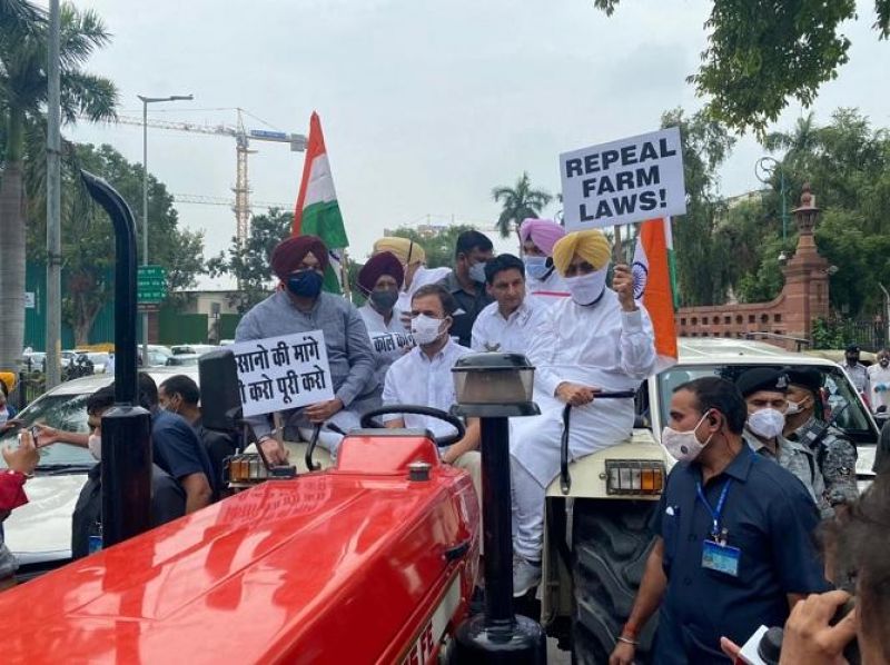 Rahul Gandhi drives tractor to Parliament in support of farmers