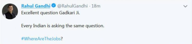 Rahul replies in tweet to Nitin Gadkari 