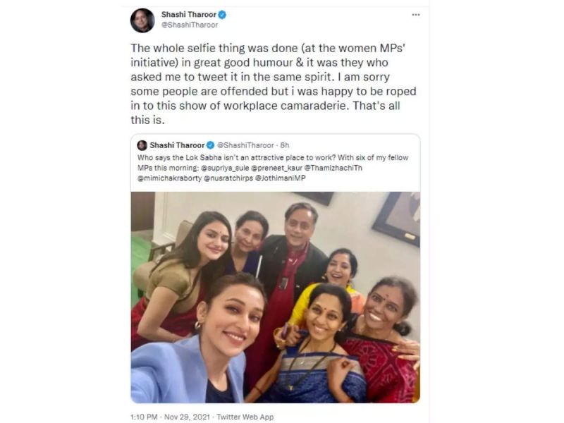 Controversy after Tharoor posted selfies with six women MPs
