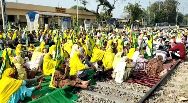 Railway track jam by farmers