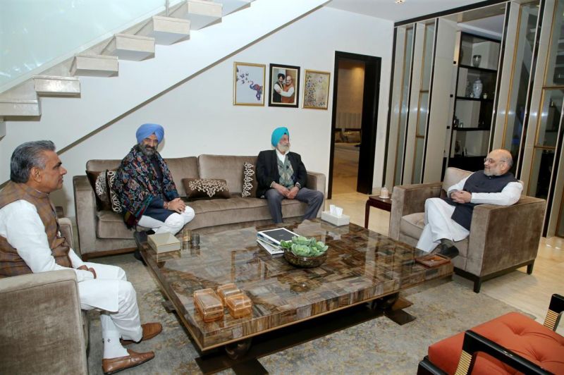 Home Minister Amit Shah arrives at Manjinder Sirsa's house