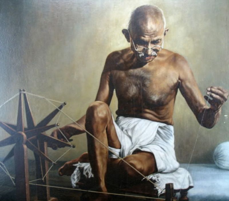 mahatma Gandhi with Charkha