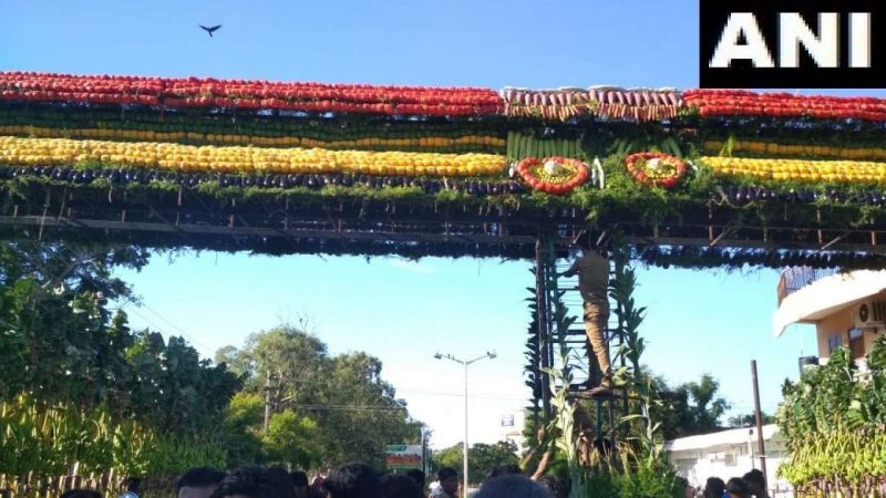 18 types of vegetables and fruits used to erect gate at Panch Rathas