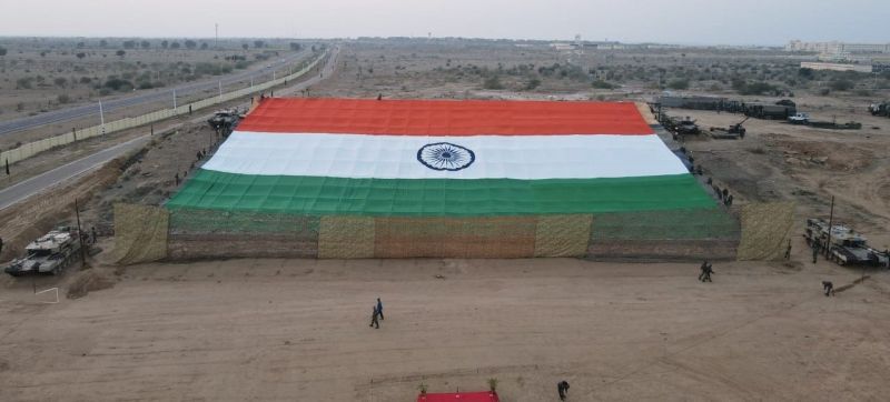 The world's largest tricolor flat at Jaisalmer on Indian Army Day