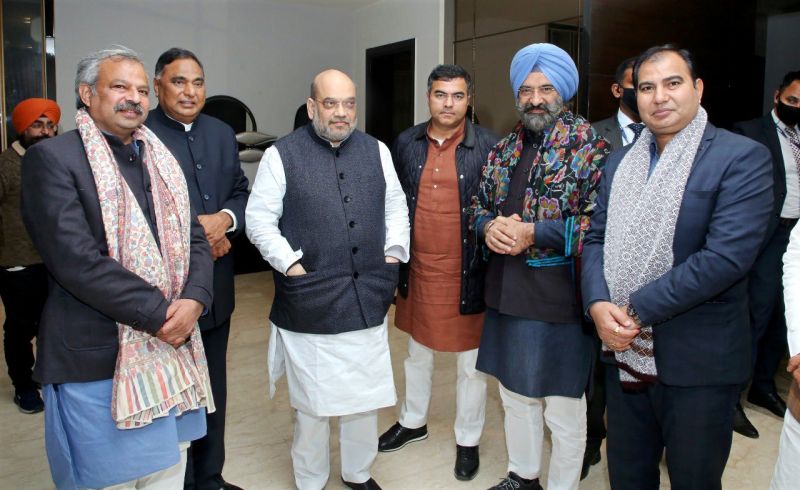 Home Minister Amit Shah arrives at Manjinder Sirsa's house