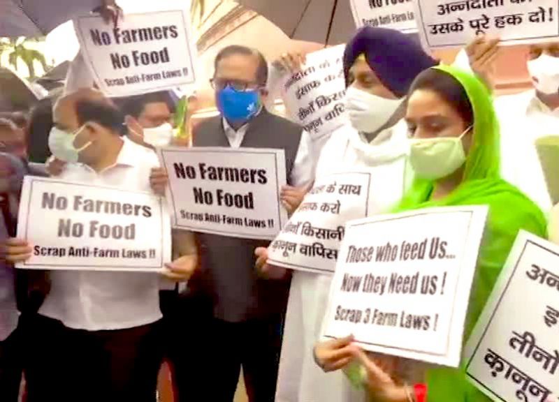 SAD protest outside Parliament against farm laws SAD protest outside Parliament against farm laws