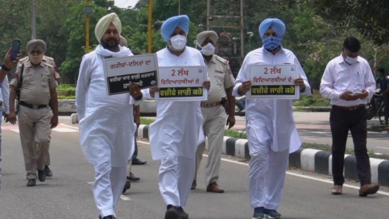 AAP protests in front of Capt Amarinder Singh's residence against scholarship scam