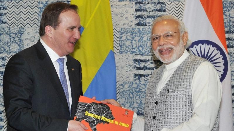 pm modi arrived 3 countries trip strongly welcomed sweden
