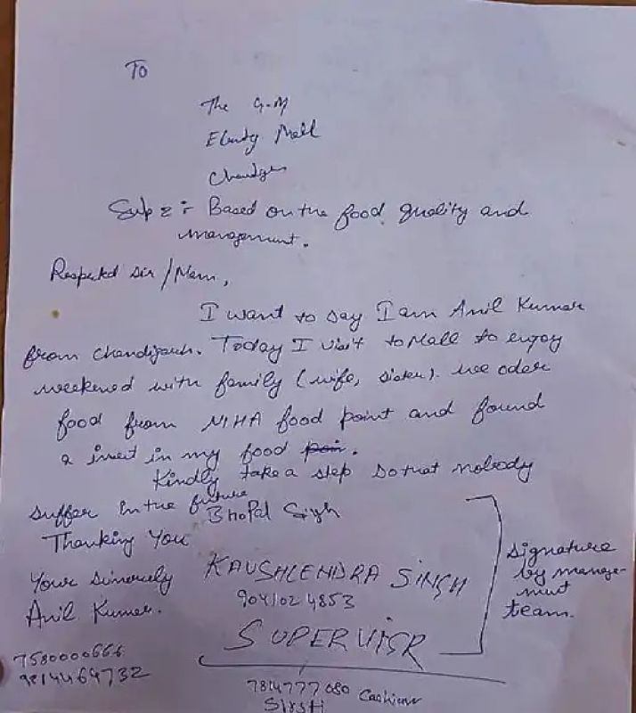 Cockroach food came out of the restaurant located in Elante, customer complained