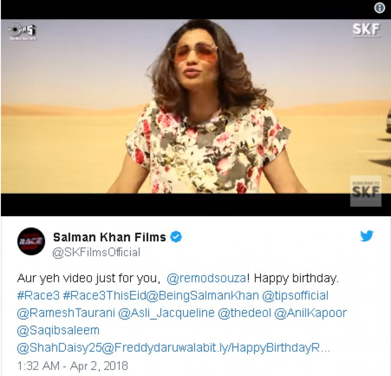 'Race 3' team wishes Remo D'Souza 