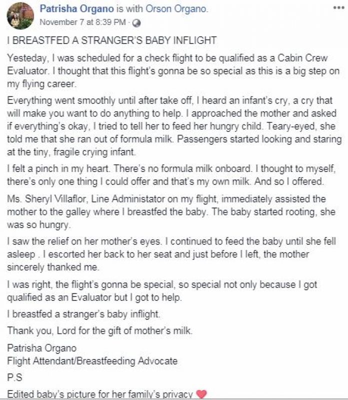 Flight attendant Facebook post