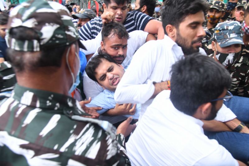NSUI Activists protest against the recent attacks in Kashmir