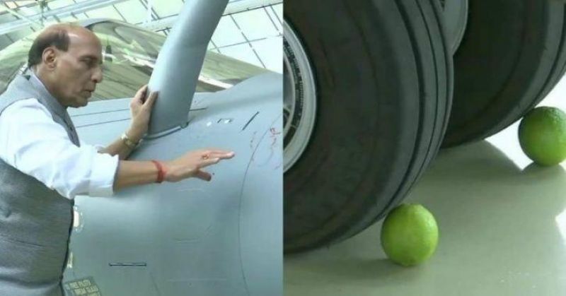 Twitter takes pff with jokes as Rajnath Singh puts lemons on new Rafale Jet Twitter takes pff with jokes as Rajnath Singh puts lemons on new Rafale Jet