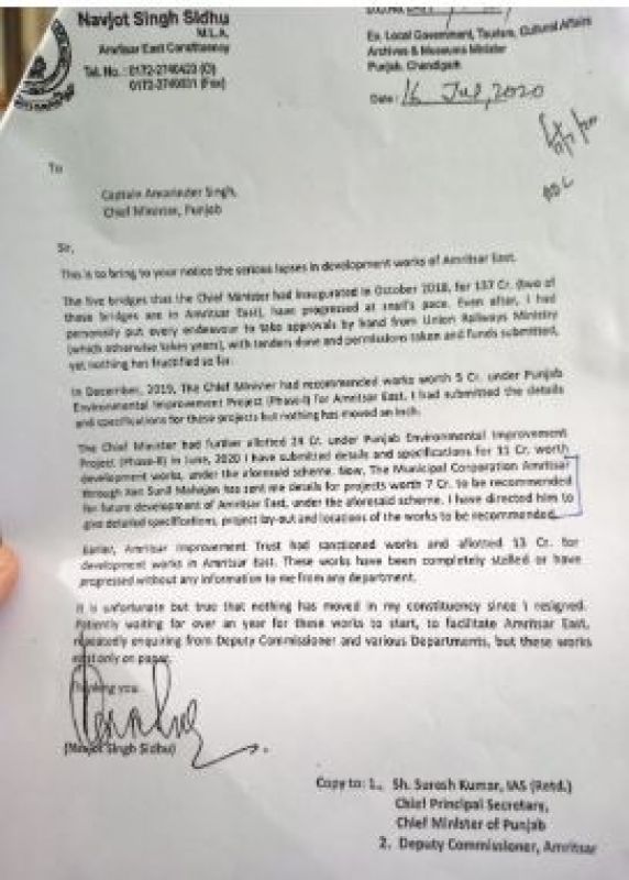 Navjot Sidhu Letter
