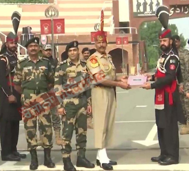 BSF and Pakistan Rangers greet each other at Bakrid on Attari-Wagah border