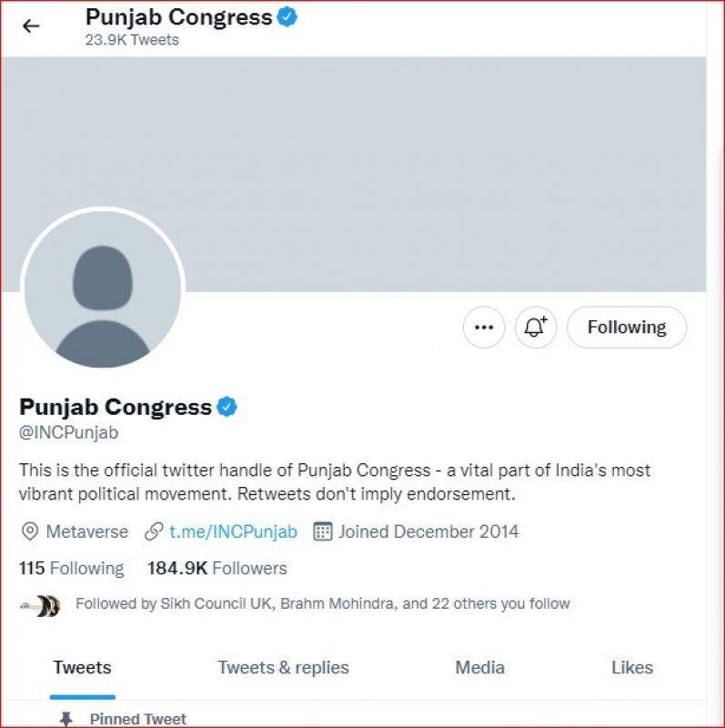 Punjab Congress Twitter account hacked 