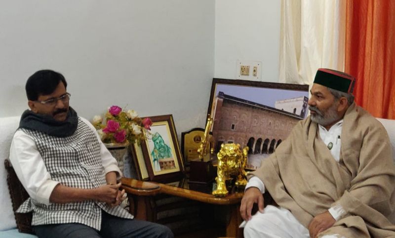 Sanjay Raut meets farmer leader Rakesh Tikait