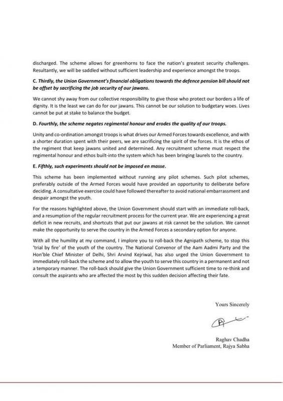 Raghav Chadda letter Raghav Chadda letter