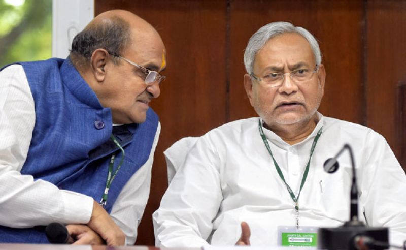Nitish Kumar with JDU leader KC Tyagi 