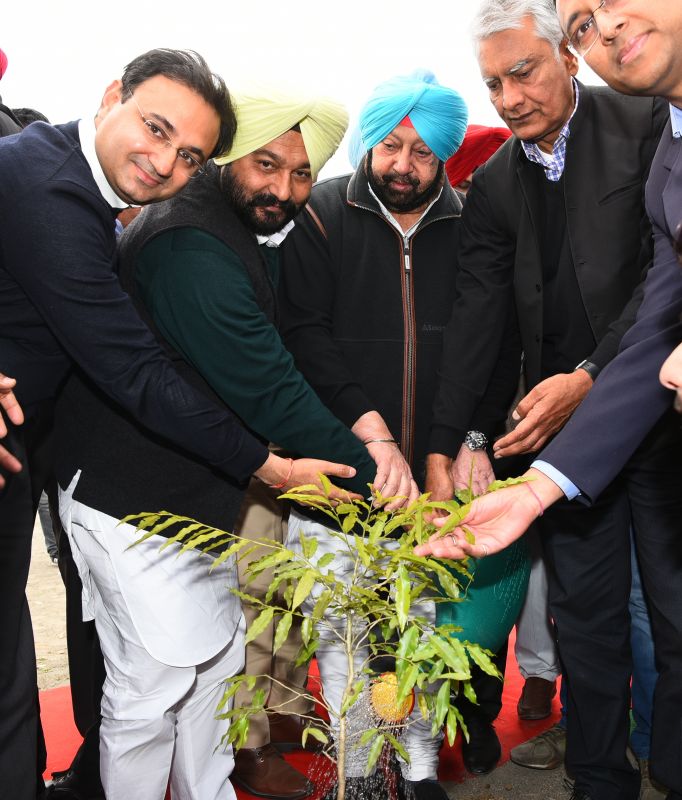 Punjab Chief Minister Captain Amarinder Singh sapling a plant at the site of Shahpur Kandi Dam