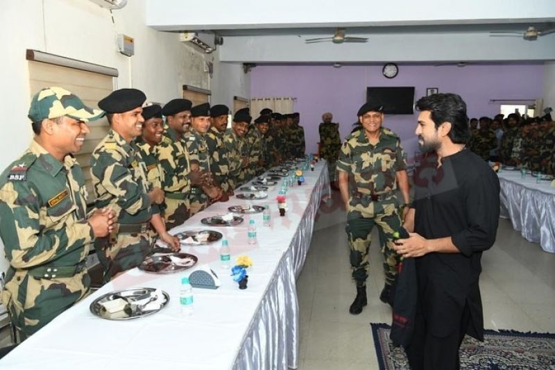 RRR hero Ram charan visit BSF Attari and interact with soldiers