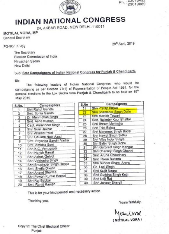 Star Campaigners of Punjab Congress