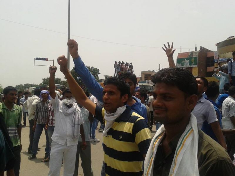 Protest march on road