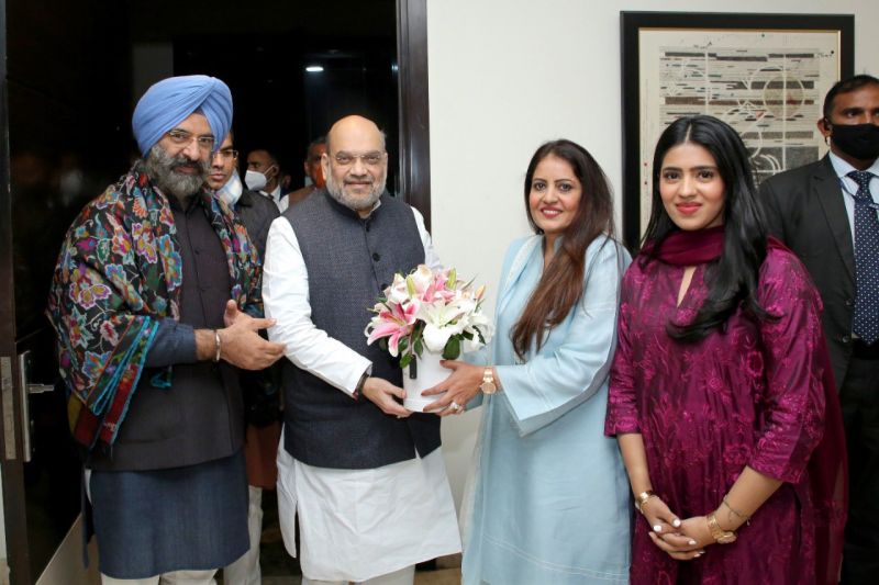 Home Minister Amit Shah arrives at Manjinder Sirsa's house