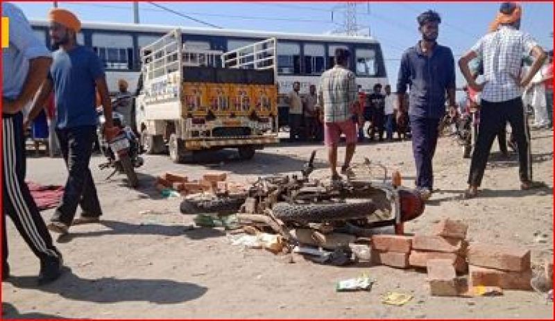 A bus of Punjab Roadways hit a motorcycle in Amritsar A bus of Punjab Roadways hit a motorcycle in Amritsar