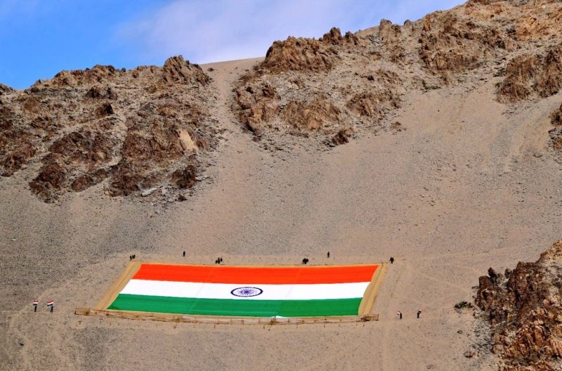 The world's largest khadi flag hoisted on Leh hill