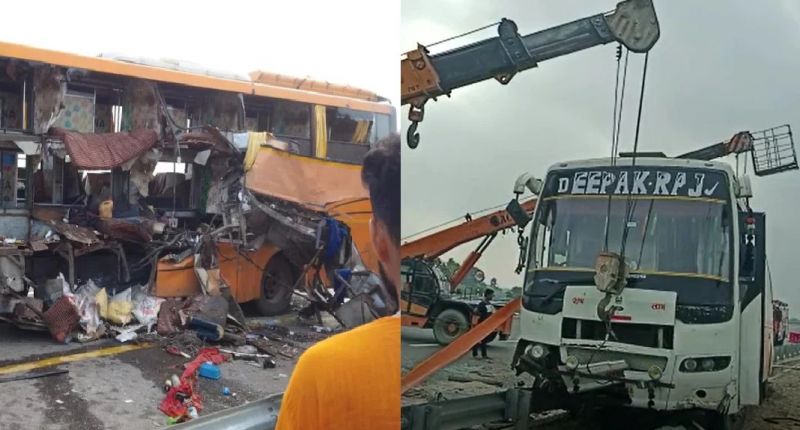  A terrible collision between two buses