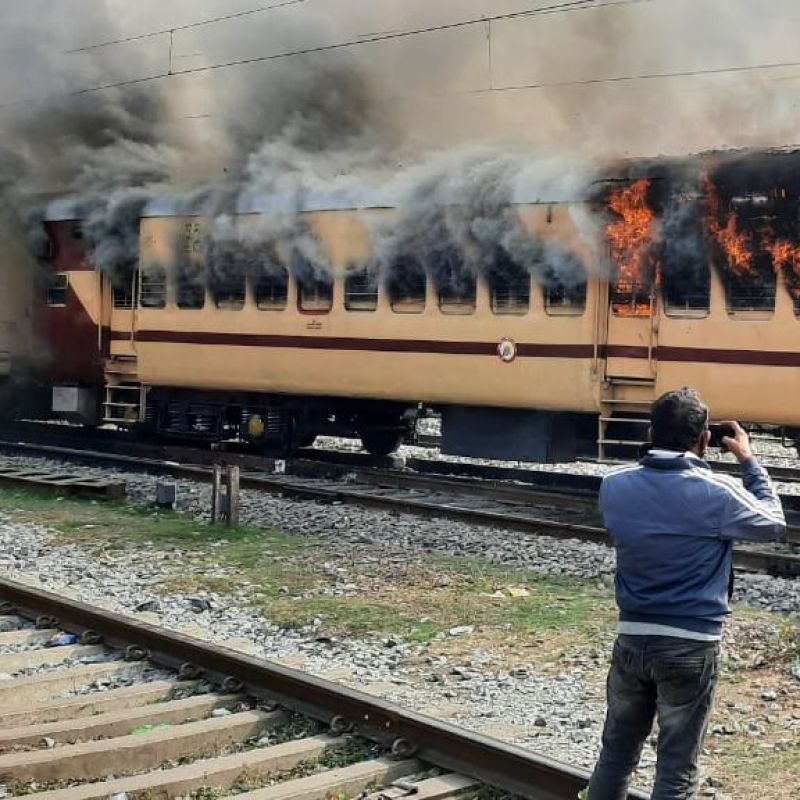 Train Set On Fire In Bihar Over Railways Exam