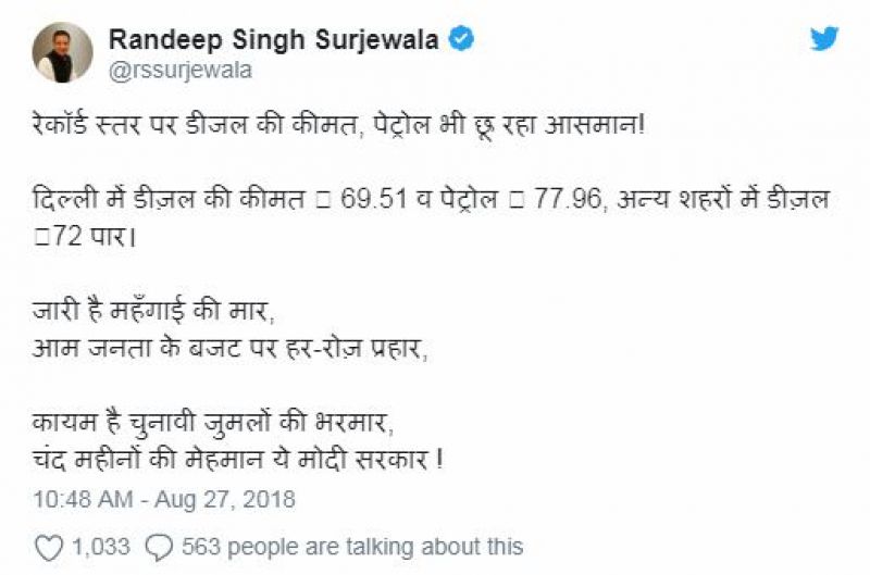 Randeep Singh Surjewala Tweet
