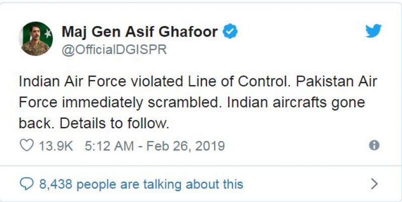 Majour Gen Asif Ghafoor's tweet Majour Gen Asif Ghafoor's tweet