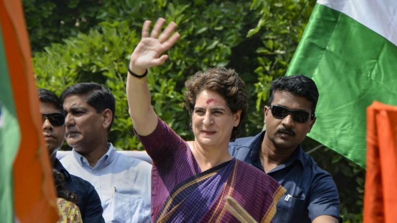 Priyanka Gandhi Vadra during a roadshow in Silchar, Assam 