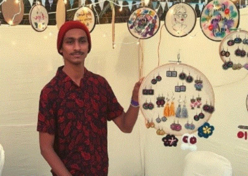 21 year old Saurabh doing Embroidery on Leaves