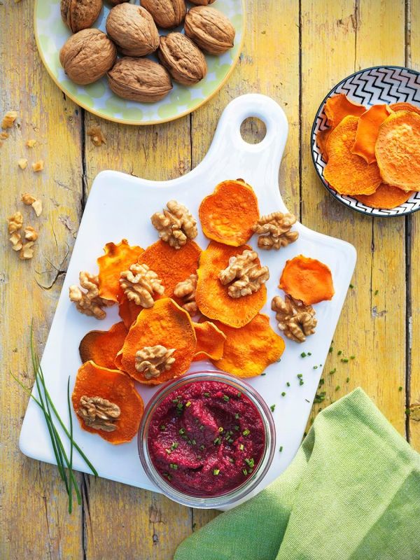 Sweet Potato Chips With California Walnuts And Beetroot Pâté